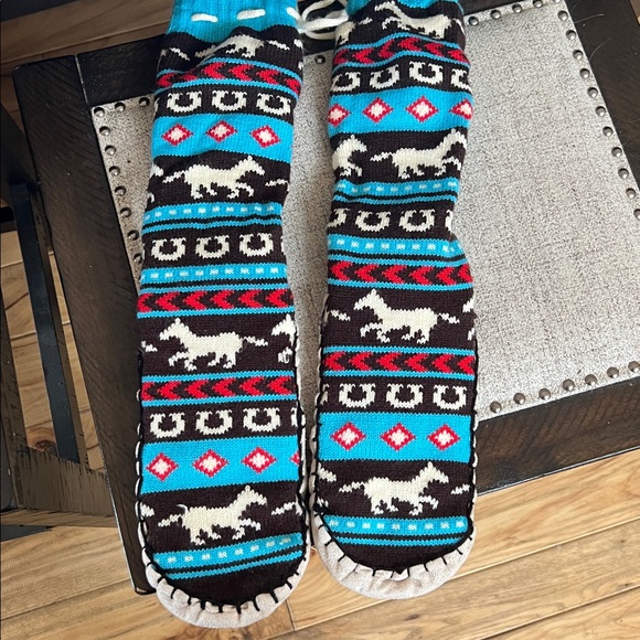 Lazy One Blue and Brown Knit Slipper Socks - Picture 2 of 3